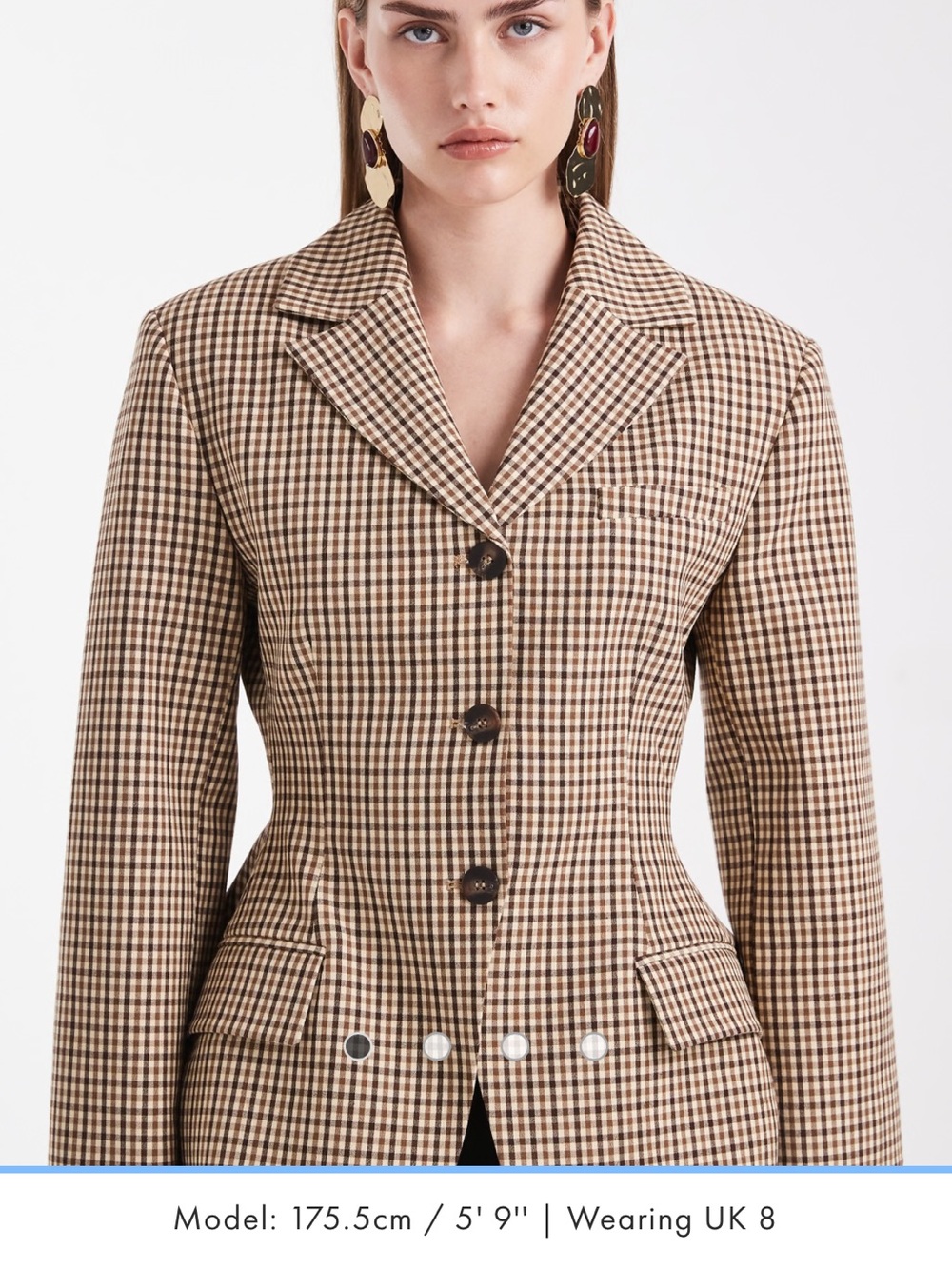 ASOS cinched waist Tailored  Houndstooth Blazer Jacket - Beige/Brown